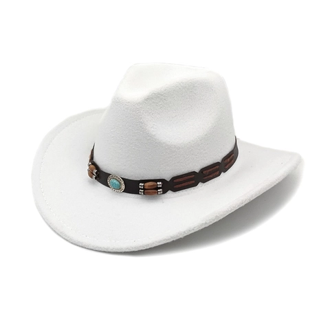 Cappello Da Cowboy Occidentale Tesa Larga Feltro Di Lana Fedora Con Fascia Decorativa Etnica Turchese Vintage Unisex