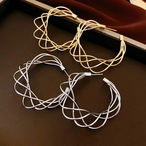 Pendientes De Aro Retorcidos Geométricos Cobre Con Poste De Plata Estilo De Nicho Minimalista Tejido Joyería Elegante Para Mujer