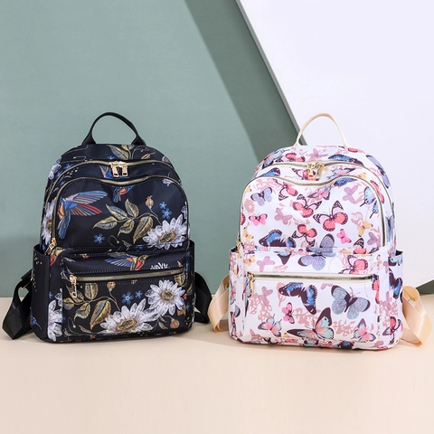 Modischer Damen Rucksack Mit Blumendruck Oxford Stoff Wasserdicht Mehrere Taschen Leicht Reise Freizeit Lässige Tasche