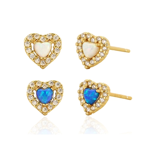 Heart Stud Earrings With 925 Sterling Silver Earring Post Synthetic Opal Cubic Zirconia Halo Elegant Jewelry For Women