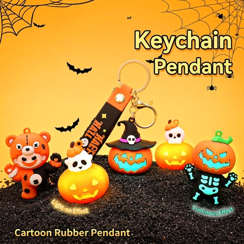 Halloween Schlüsselanhänger Leuchtend PVC Weichgummi Kürbis Skelett Geist Tasche Anhänger Leuchten Im Dunkeln Geschenk Zubehör