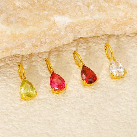Ciondolo Pietra Portafortuna A Goccia Collana Da Donna Acciaio Inossidabile Placcato Oro 18K Zircone Colorato