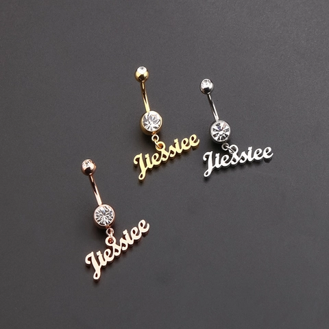 Piercing Para El Ombligo De Acero Inoxidable Circón Colgante De Letra Joyería