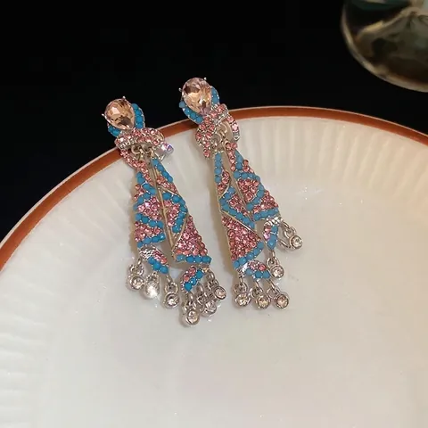 Geometrische Quasten Ohrhänger Legierung Strass Mit 925 Sterling Silber Ohrstecker Bohemian Vintage Stil Für Frauen