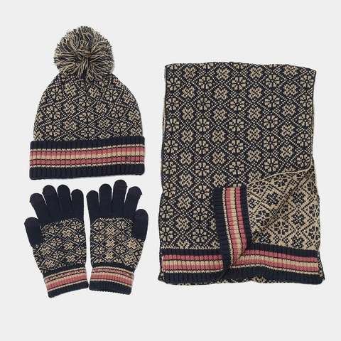 Berretto Sciarpa E Guanti Touch Screen Acrilico Maglia Jacquard Motivo Geometrico Pom-Pom Inverno Caldo Esterno