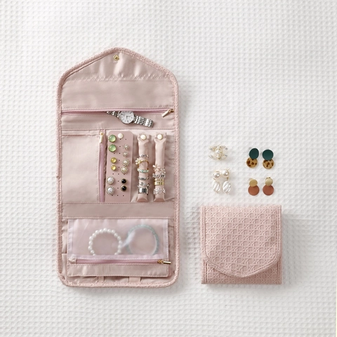 Borsa Organizzatore Gioielli da Viaggio Portatile Custodia per Gioielli Trapuntata Pieghevole per Collane Orecchini Anelli Astuccio per Gioielli Donna