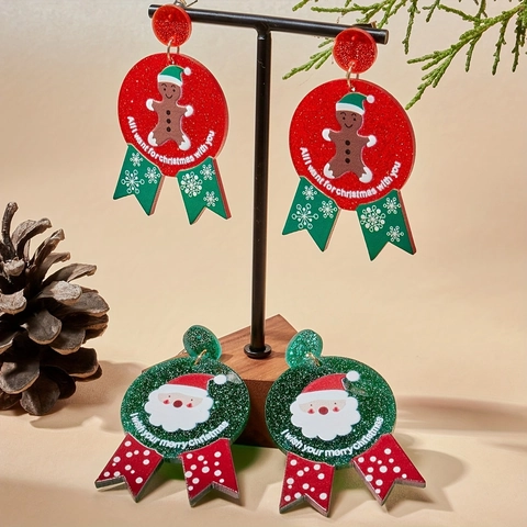 Weihnachts Santa Claus Lebkuchenmann Acryl Ohrringe Mit Edelstahl Ohrstecker Festlicher Glitzer Cartoon Stil