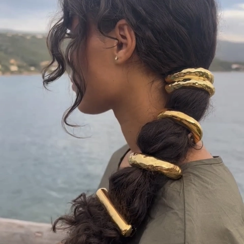 Women Irregular Geometric Metal Hair Tie Alloy Curved Ponytail Holder Minimalist Retro Elastic Hair Clip Hair Accessory
