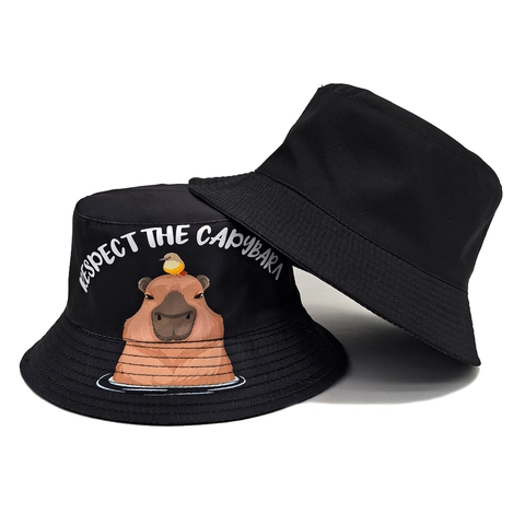 Capybara Cartoon Graphic Bucket Hat Cotton Canvas Sun Protection Fisherman Hat Casual Retro Novelty