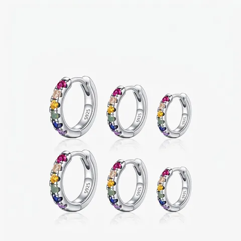 Regenbogen Bunte Zirkon Creolen 925 Sterling Silber Minimalistisch Elegant Vielseitiger Schmuck Geschenk Für Damen
