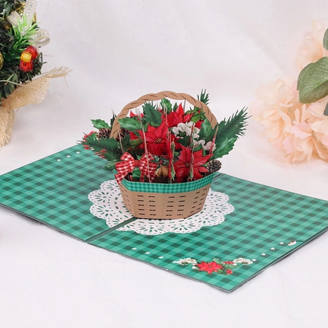 Weihnachts Pop-up Grußkarte Weihnachtsstern Blumenkorb Karton Handgefertigt Segen Geschenk Mit Umschlag Notizkarte