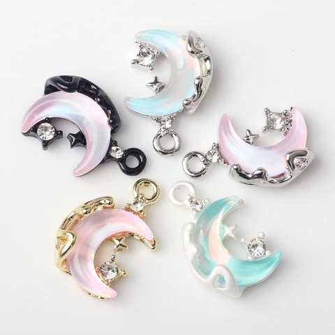 Crescent Moon Charms Zinc Alloy Pendants With Resin And Rhinestone For DIY Jewelry Making Necklace Bracelet Accessory
