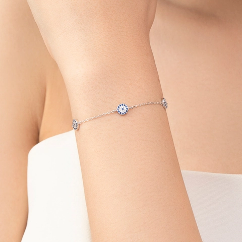 S925 Sterlingsilber Böser Blick Armband Für Damen Eingelegt Blau Weiß Strass Verstellbare Kette Mode Schmuck Geschenk