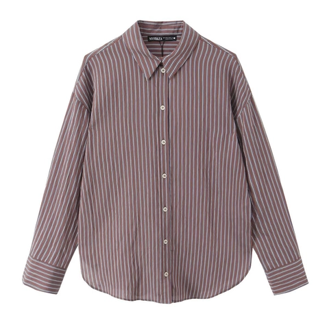 Dames Gestreepte Shirt Met Lange Mouwen Polyester Verticale Strepen Reverskraag Knoopsluiting Casual Elegante Blouse Tops