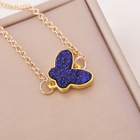 Butterfly Pendant Necklace Acrylic Alloy Frosted Glitter Adjustable Gold Chain Fashion Party Jewelry Retro Style For Women