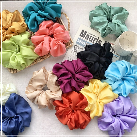 Oversized Satin Scrunchies Elegant French Style Smooth Satin Texture Hair Ties Elastic Solid Color Ponytail Holder For Women