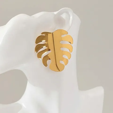 Monstera Leaf Drop Earrings 18K Gold Plated Stainless Steel Tropical Plant Hollow Out Retro Statement Jewelry For Women