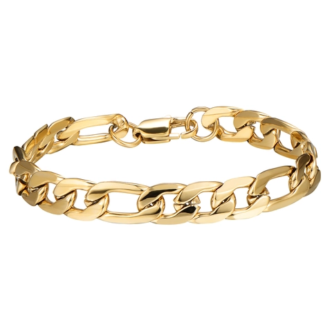 Bracciale Catena Figaro Acciaio Inossidabile 316L Lucidato A Specchio Hip Hop Placcato Oro 18K Gioielli Uomo Donna