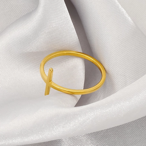 Minimalist Cross Ring 18K Gold Plated Stainless Steel Vertical Bar Polished Band Fashion Jewelry For Women