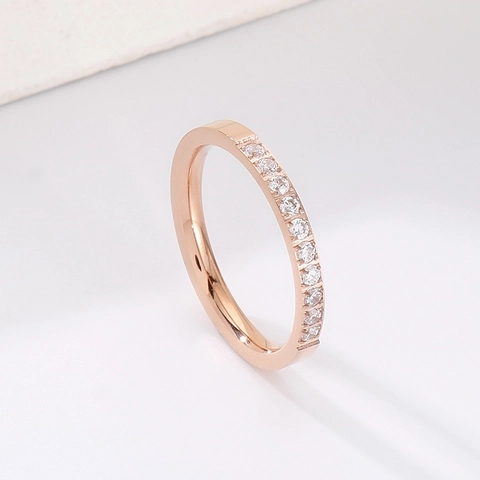 Anello Con Zirconia Cubica A Fila Singola Acciaio Inossidabile 316L Placcato Oro Rosa Gioielli Minimalisti Per Donna