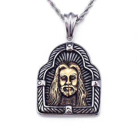 Jezus Hoofd Hanger Ketting Roestvrij Staal Tweekleurig Reliëf Hiphop Mode Sieraden Voor Mannen Gotische Stijl