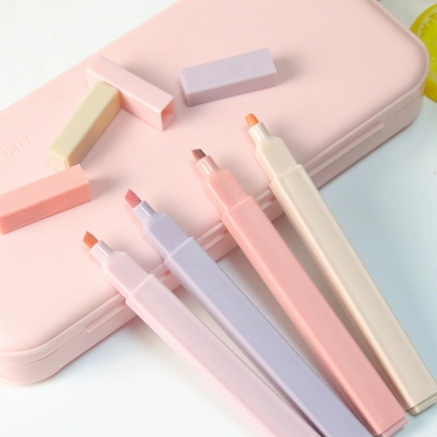 Plastic Highlighters Square Anti Roll Barrel Chisel Tip Morandi Colors Eye Protection For Journaling School Office