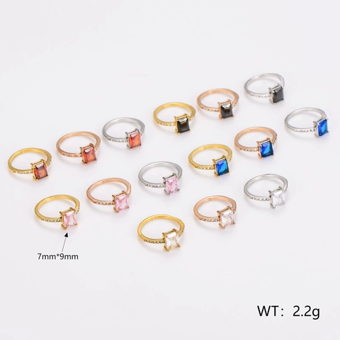 Elegante Vierkante Zirkonia Ring Roestvrij Staal Emerald Cut Band Met Zijaccenten Minimalistische Sieraden Voor Dames