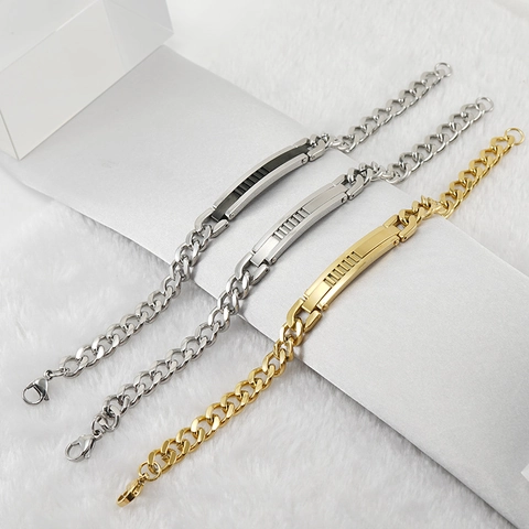 Pulsera De Cadena Cubana Para Hombre De Acero Inoxidable Hip Hop Minimalista Placa ID