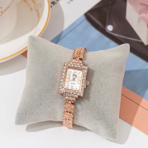 Reloj De Cuarzo Rectangular Para Mujer Con Pulsera De Aleación De Strass Elegante Reloj De Pulsera De Moda Decorativo