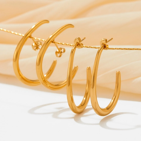 Stainless Steel C-Shaped Hoop Earrings Minimalist Geometric Crescent Moon Polished Chic Fashion Accessories For Women