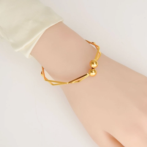 Verstellbarer Edelstahl Offener Armreif Für Damen Geometrisches Doppelreihen Armband Mit Kugeln Gold Silber Modeschmuck Geschenk