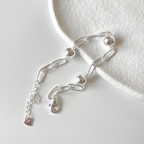 925 Sterling Silber Armband Für Damen Minimalistisch Rundperle Gliederkette Mit Herzanhänger Verstellbar