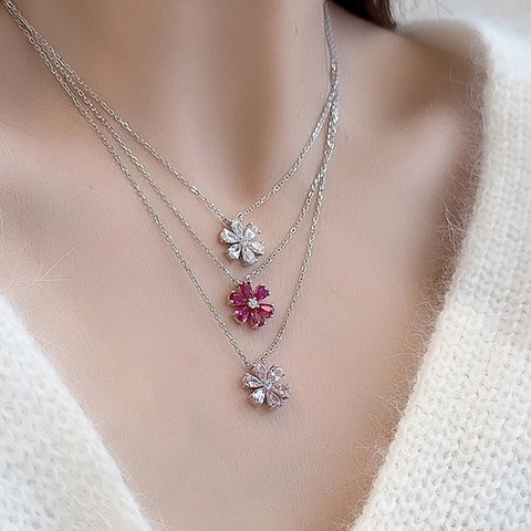 Collana con Pendente a Fiore in Argento Sterling 925 per Donna Collana Elegante in Zirconia con Petali a Goccia Gioielli per Feste Quotidiane Regalo