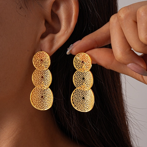 Orecchini In Rame Geometrici Circolari Tripli A Rete Cava Con Perno In Argento Sterling 925 Stile Vintage Donna