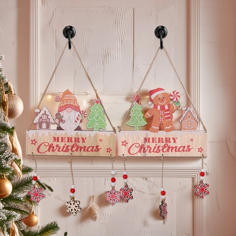 Cartel Colgante de Madera de Navidad Gnomo Hombre de Jengibre Merry Christmas Decoración de Pared Festiva Decoración de Puerta Regalo