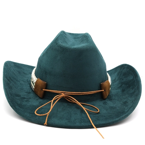 Western Cowboy Hat Suede Polyester Felt Bull Skull Metal Decor Studded Braided Band Wide Curved Brim Jazz Fedora