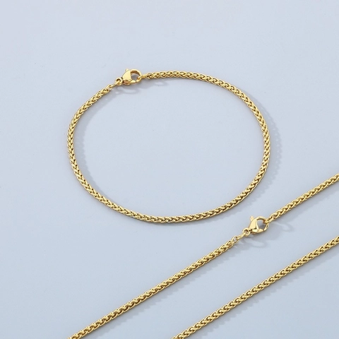 Cadena De Trigo Acero Inoxidable Trenzado Collar Y Pulsera Moda Casual Unisex Accesorio De Joyería Diaria