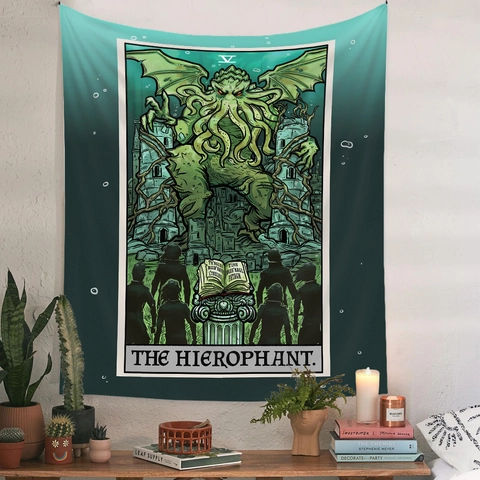 Cthulhu Mythos Tarot Karte Wandteppich Der Hierophant Wandbehang Polyester Gothic Dunkel Mystisch Zimmer Dekoration