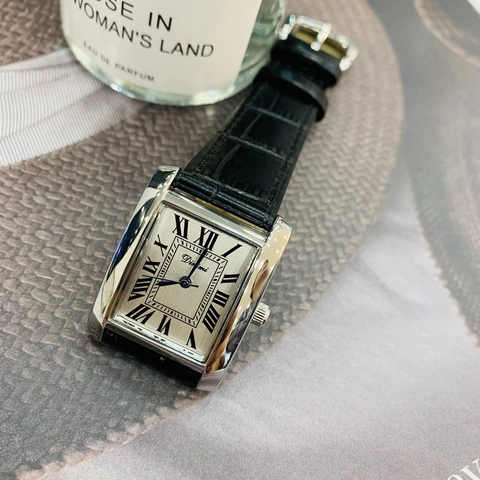 Women Rectangular Quartz Watch Alloy Case Leather Strap Roman Numerals Waterproof Elegant Business Wristwatch