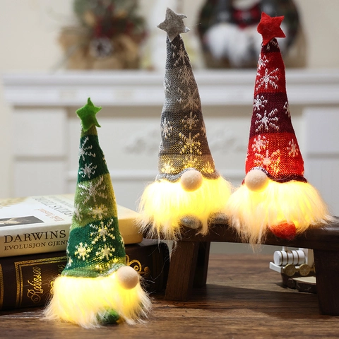 Bambole Gnomi Luminosi Di Natale Cappello Maglia Fiocco Di Neve LED Tomte Senza Volto Stella Decorazioni Casa