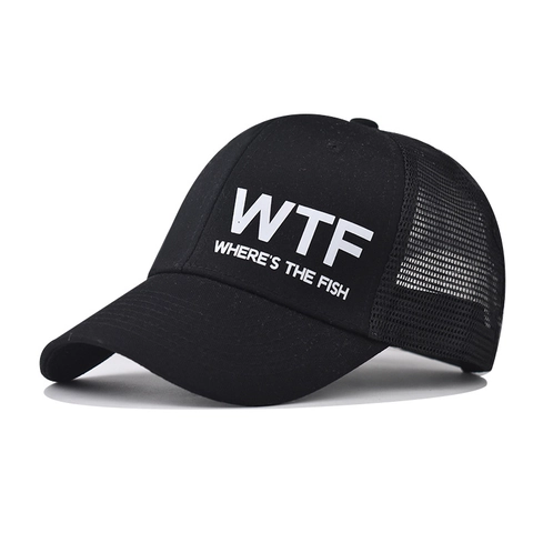 Cappello Trucker WTF Where's The Fish Stampato Cotone Rete Regolabile Traspirante Esterno Pesca Cappello Da Baseball