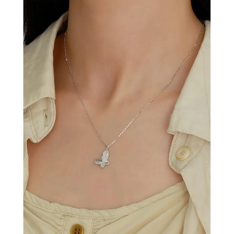 Collana Con Pendente A Farfalla Argento Sterling 925 Texture Intagliata Gioielli Minimalisti Delicati Per Donne