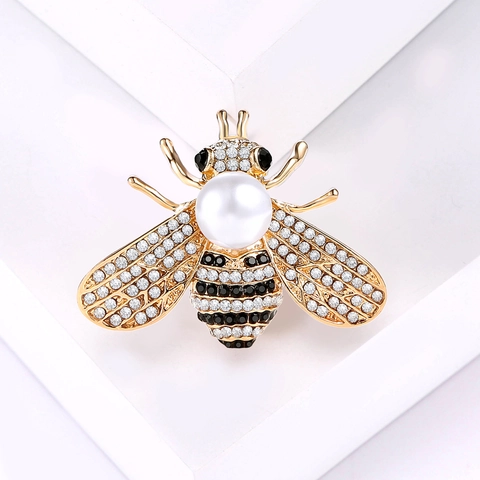 Spilla ad Ape in Lega Creativa con Strass e Perla Artificial Sintetica per Donna Moda Completo Cardigan Accessorio Gioielli Decorativi