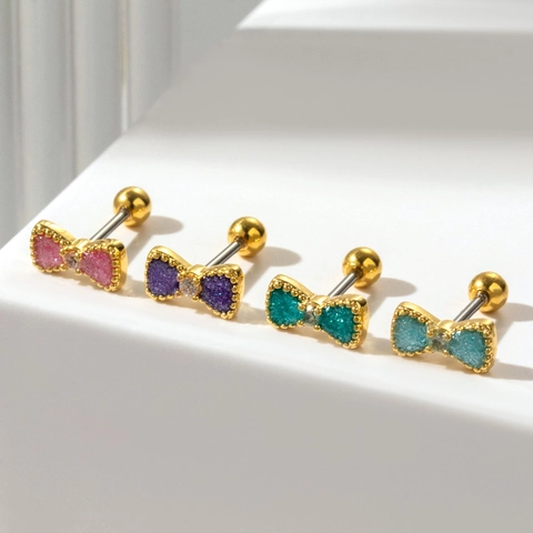 Strikje Oorknopjes Roestvrij Staal Schroefsluiting Kleurrijke Zirkonia Glitter Mode Sieraden Voor Dames