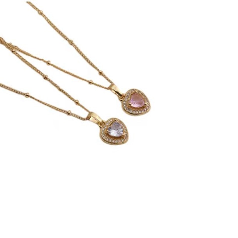 Collar Con Colgante De Corazón De Cobre Con Circón Diamante De Imitación Tono Dorado Joyería Elegante Para Mujer