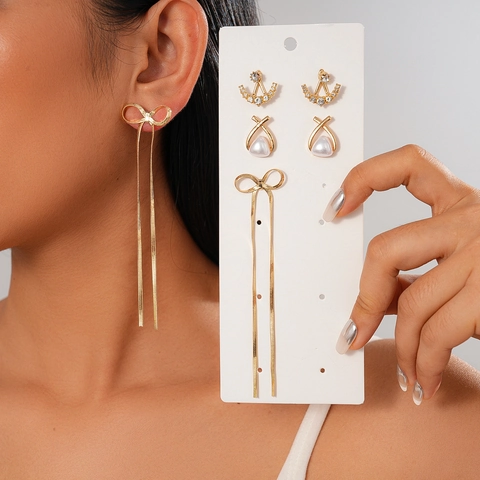 Pendientes De Lazo Con Borla De Diamantes De Imitación Perla Artificial Falsa Y Poste De Plata De Ley 925 Joyería Dorada Para Mujer