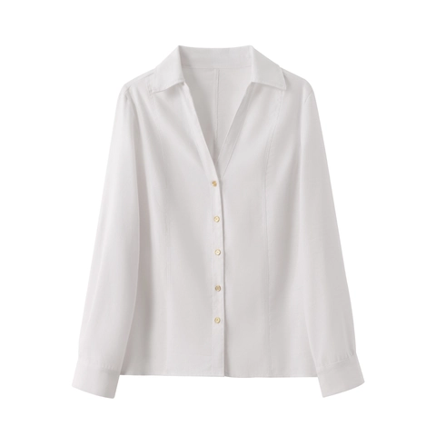 Women Blouse Shirt V Neck Roll-up Long Sleeve Polyester Linen Blend Solid White Casual Elegant Office Wear