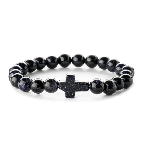 Bracciale In Perline Di Pietra Naturale Con Ciondolo A Croce Pietra Lavica Agata Gioielli Religiosi Etnici Per Uomini Donne