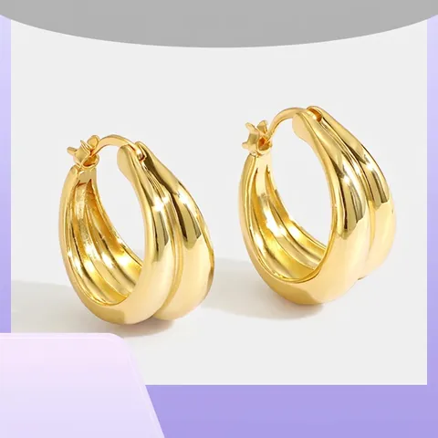 Μόδα Χάλκινα Επιχρυσωμένα 18K Ριγέ Σκουλαρίκια Κρίκοι για Γυναίκες Ευρωπαϊκό Στυλ Γεωμετρικό Σκουλαρίκι Με Καρφίτσα Ασήμι 925