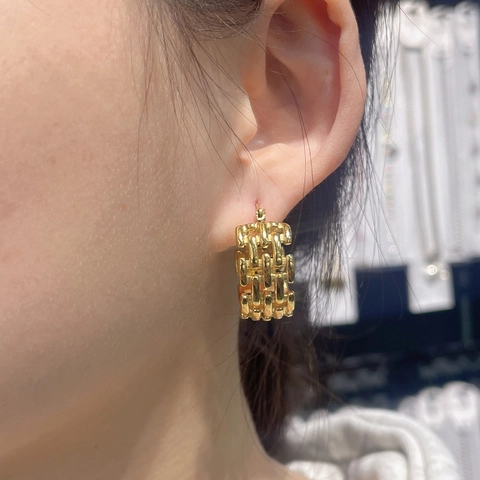 Pendientes De Aro De Acero Inoxidable Con Textura De Cadena Trenzada Joyería Geométrica Para Mujer